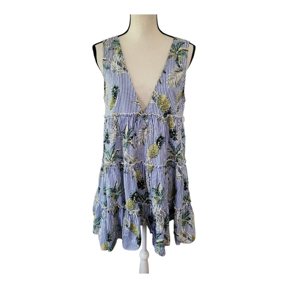 💕Choosy Low Cut Tiered Pinapple Babydoll Dress 100% Cotton Size L